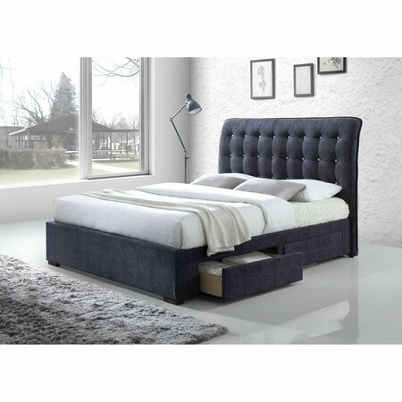 Homeroots 47 x 87 x 67 in. Drorit Queen Size Bed with Storage Dark Gray Fabric 285891